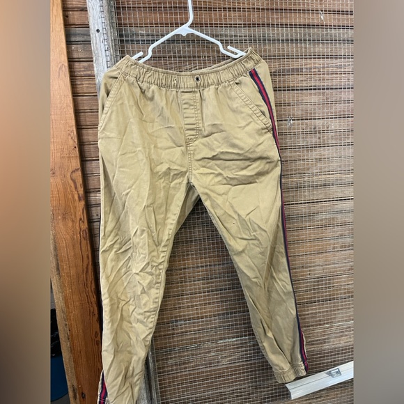 Men's Tan Pants with Side Stripe - Picture 1 of 3